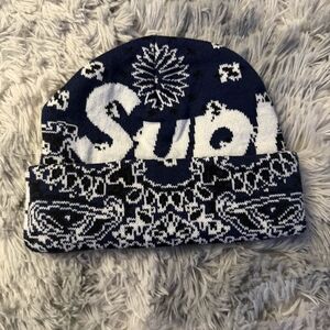 Supreme Blue and White Logo Beanie